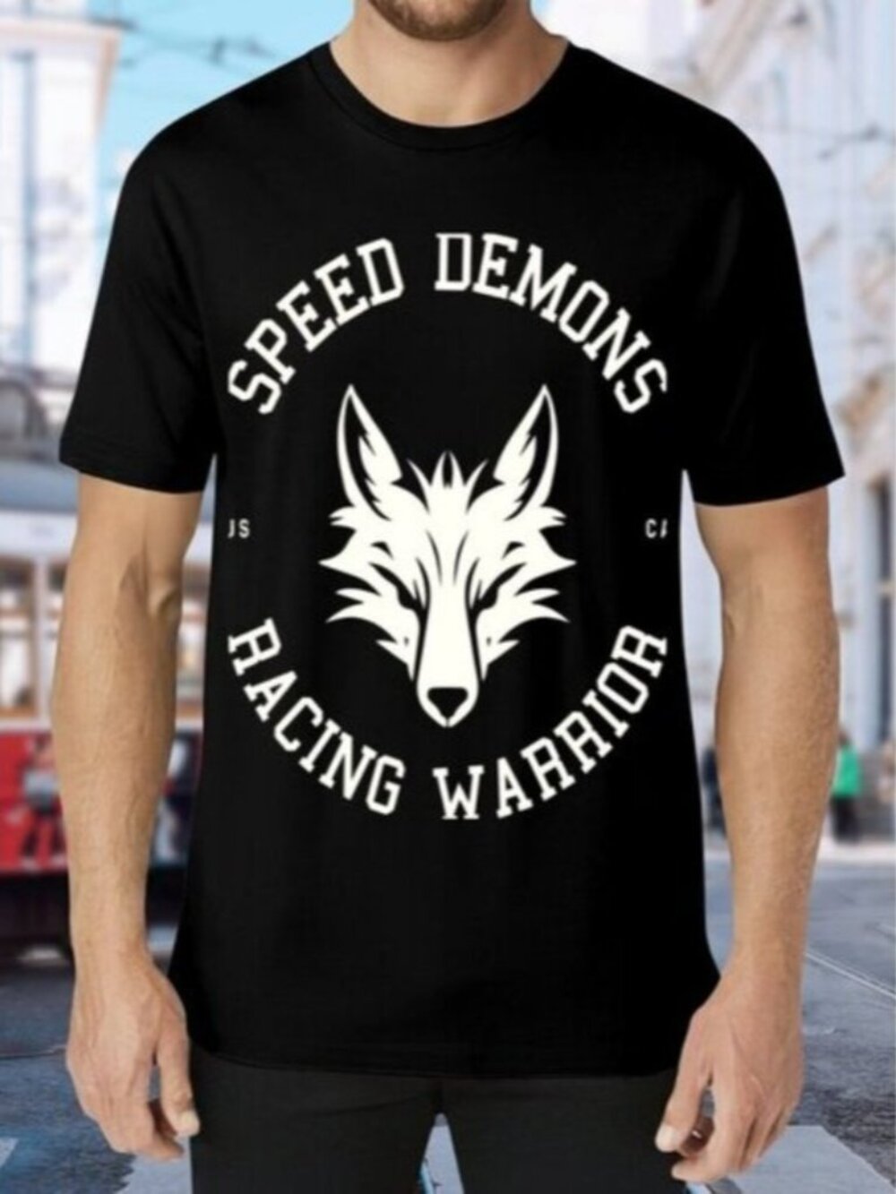 Black Tee with Wolf Graphic and Text